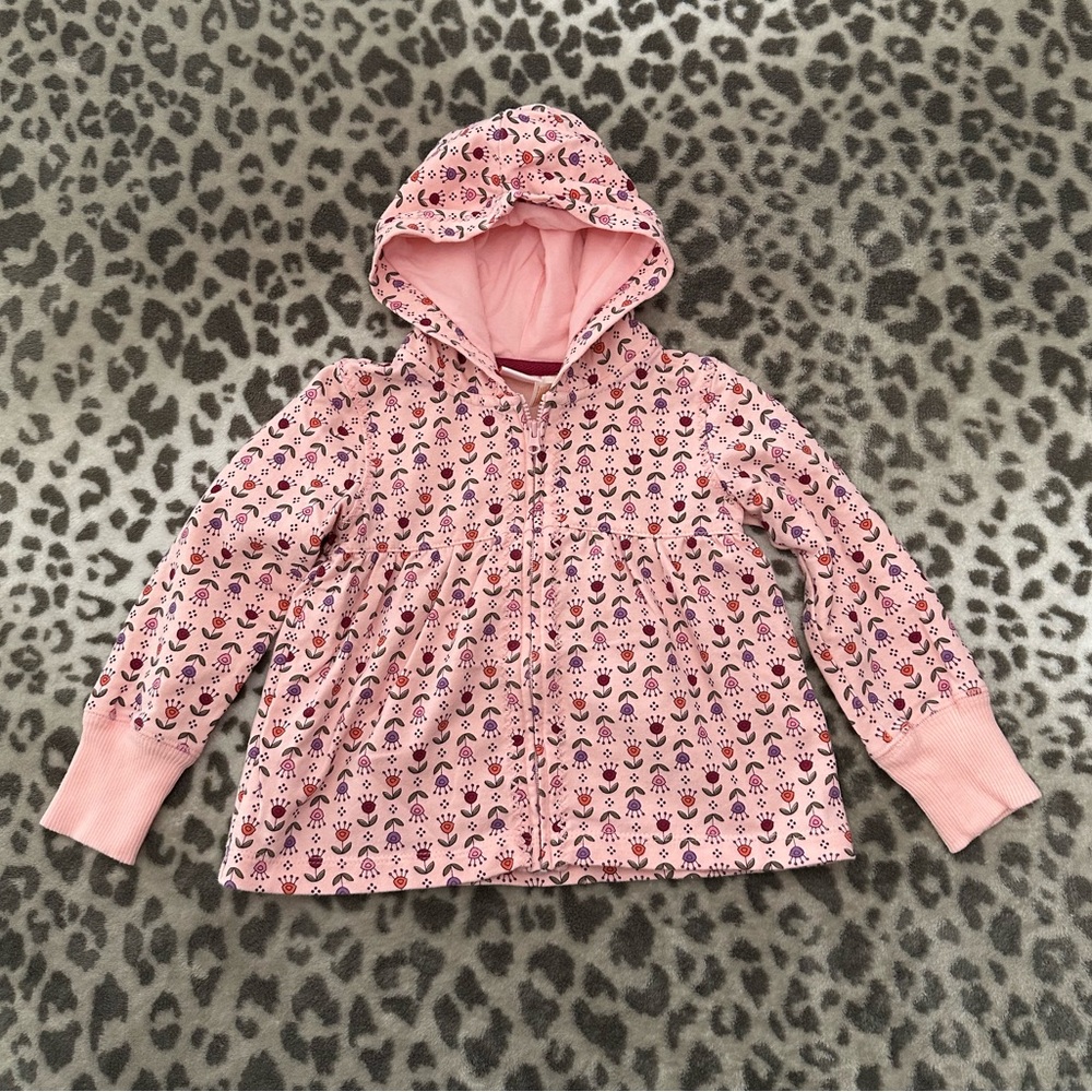 NWOT Sonoma Life + Style Floral Babydoll Full Zip Hoodie Top Pink Size 24 mos